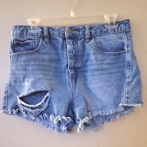 Tgla Womens High Rise Distressed Raw Hem Denim Button Fly Shorts - Size 30